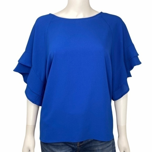Umgee Royal Blue Ruffle Sleeve Boho Feminine Flowy Y2K Blouse Top Size S NEW - Picture 3 of 7